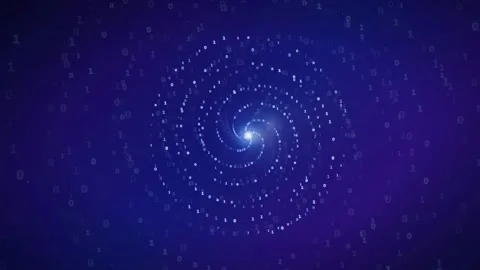 Abstract Digital Data Spiral with Glowing Particles and Binary Code on Dark Stock Footage 339323882