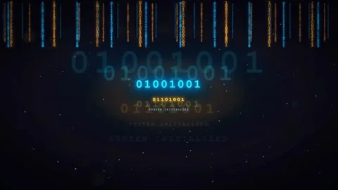 Abstract Digital Data Stream with Binary Code and Glowing Particles on Dark Stock Footage 336772119