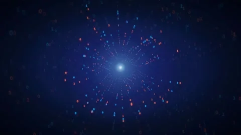 Abstract digital data stream with binary code particles exploding from a Stock Footage 336775106