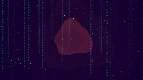 Abstract Digital Data Stream with Binary Code Falling Over a Floating Red Stock Footage 336775582