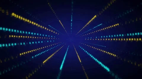Abstract Digital Data Stream with Binary Code Moving Through Dark Blue Cyber Stock Footage 336776944