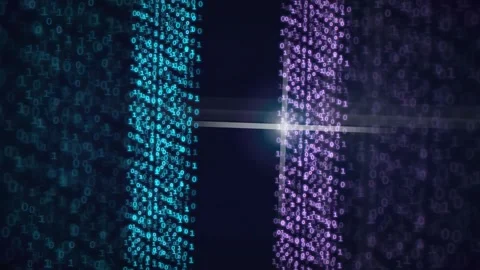 Abstract Digital Data Stream with Binary Code Particles and Glowing Light Stock Footage 336781359