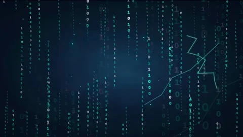 Abstract Digital Data Stream with Binary Code and Fluctuating Financial Graph Stock Footage 339318850