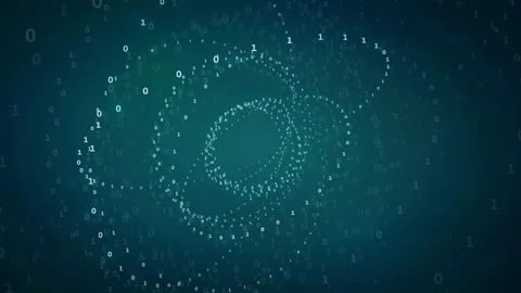 Abstract Digital Data Stream with Binary Code Particles Forming a Rotating Stock Footage 339318971