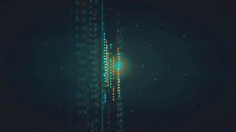 Abstract digital data stream with binary code particles moving through a dark Stock Footage 339320658