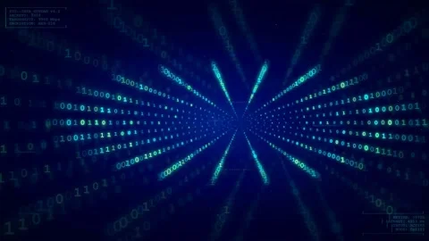 Abstract digital data stream with binary code flowing through a blue cyberspace Stock Footage 339320723