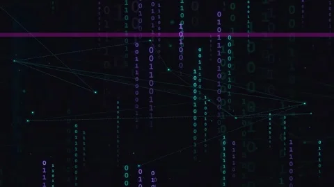 Abstract Digital Data Stream with Binary Code and Network Connections on Dark Stock Footage 339320949
