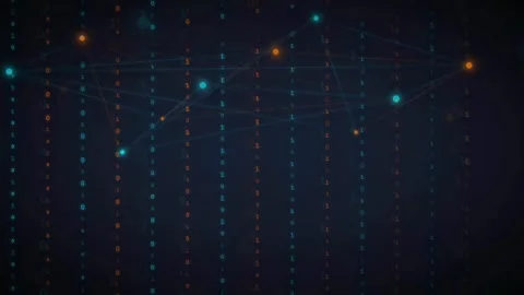 Abstract Digital Data Stream with Binary Code and Glowing Network Connections Stock Footage 339321503