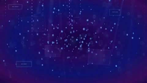 Abstract digital data stream with binary code and floating interface elements Stock Footage 339321567