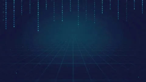 Abstract Digital Data Stream with Binary Code Falling Over a Blue Cyber Grid Stock Footage 339322158