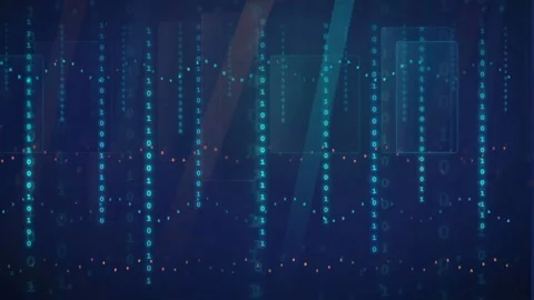 Abstract digital data stream with binary code and glowing blue light on dark Stock Footage 339322913