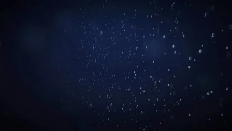 Abstract Digital Data Stream with Binary Code Particles Floating in Dark Blue Stock Footage 339323540
