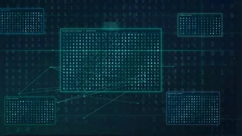 Abstract Digital Data Stream with Binary Code and Network Connections on Dark Stock Footage 339324140