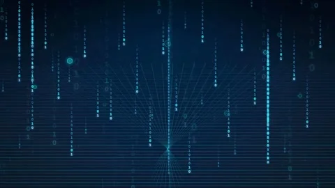 Abstract Digital Data Stream with Binary Code Falling Over a Blue Cyber Space Stock Footage 339324168