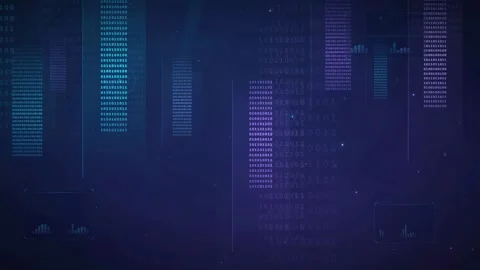 Abstract Digital Data Stream with Binary Code and Glowing Blue Purple Stock Footage 339324491