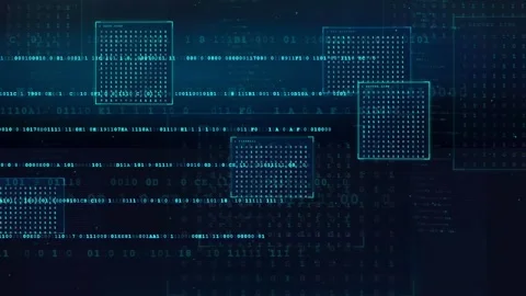 Abstract Digital Data Stream with Binary Code and Futuristic HUD Interface Stock Footage 339325286
