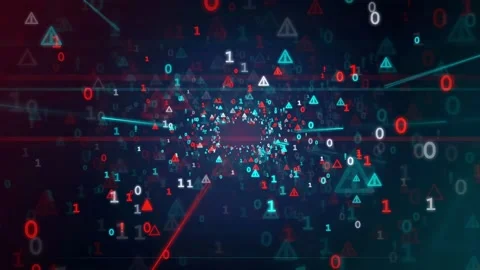Abstract digital data stream with binary code and geometric shapes moving 스톡 동영상 341830639