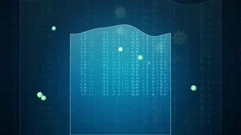 Abstract Digital Data Stream with Binary Code and Glowing Particles on Blue Stock-Footage 341832254