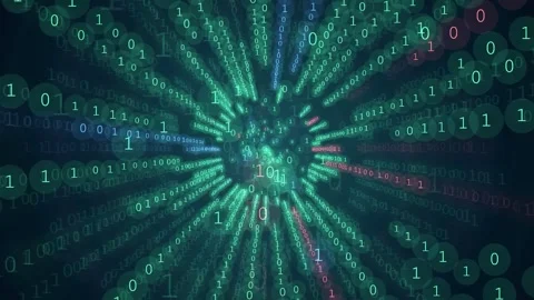 Abstract digital data stream with binary code flowing through a futuristic Stock-Footage 343153984