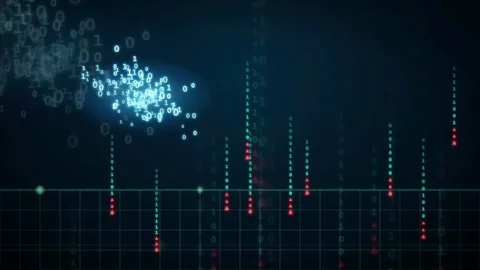 Abstract Digital Data Stream with Binary Code and Floating Particles on Dark Stock-Footage 343157251