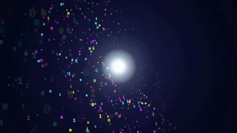 Abstract digital data stream with binary code particles swirling around a Stock-Footage 343158289