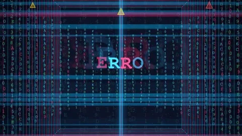 Abstract digital data stream with binary code and glitch error message on dark Video stock 343161185