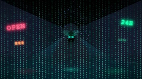 Abstract digital data stream with binary code and futuristic interface elements Stock Footage 343161649