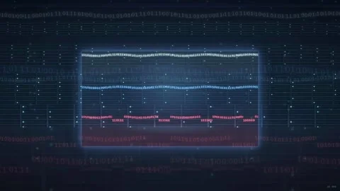 Abstract Digital Data Stream with Binary Code and Glowing Blue and Red Stock-Footage 343167568