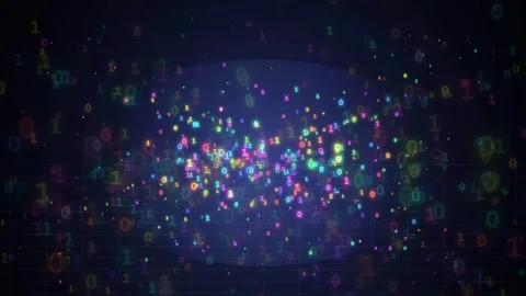 Abstract Digital Data Stream with Colorful Binary Code Particles Floating in Stock Footage 341829532