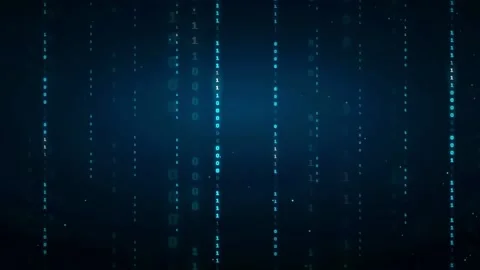 Abstract digital data stream with falling binary code on a dark blue Stock Footage 336772097
