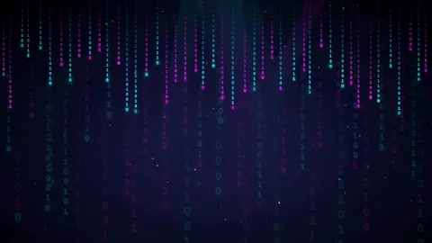 Abstract digital data stream with falling binary code in purple and blue neon Stock Footage 336773106