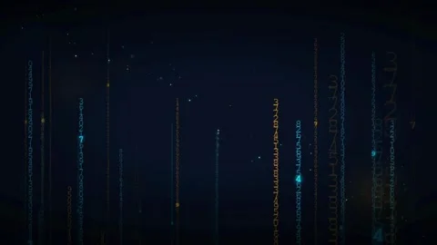 Abstract digital data stream with falling binary code and glowing particles on Stock Footage 336773113