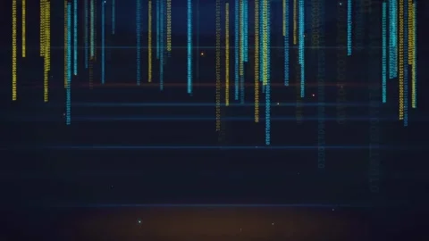 Abstract Digital Data Stream with Falling Binary Code and Glowing Particles on Stock Footage 336773226