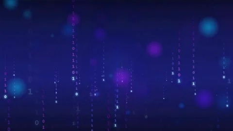 Abstract digital data stream with falling binary code on a dark purple Stock Footage 336773475