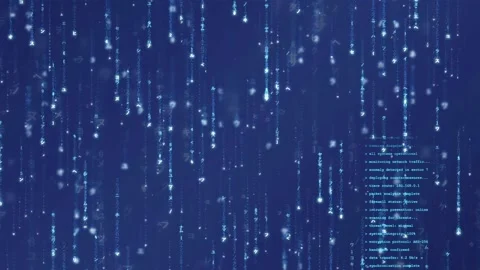 Abstract digital data stream with falling blue binary code and glowing Stock Footage 336773577