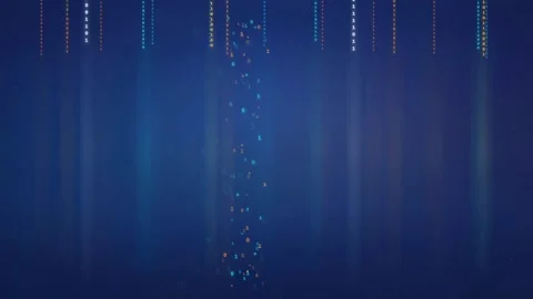 Abstract digital data stream with falling glowing particles on a dark blue Stock Footage 336774227