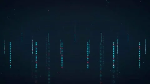 Abstract Digital Data Stream with Falling Binary Code and Glowing Particles on Stock Footage 336774234