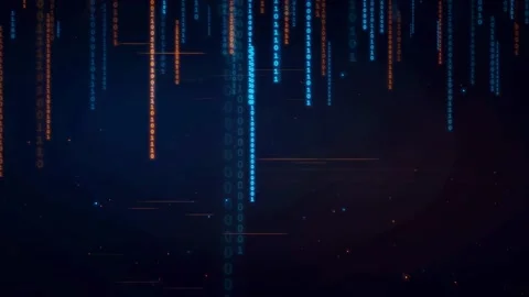 Abstract Digital Data Stream with Falling Binary Code on Dark Blue Background Stock Footage 336774840