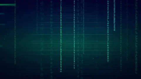 Abstract Digital Data Stream with Falling Green Binary Code on Dark Blue Stock Footage 336775419