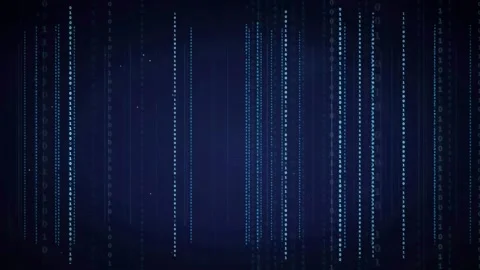 Abstract digital data stream with falling binary code on a dark blue Stock Footage 336776080