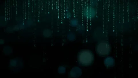 Abstract digital data stream with falling green binary code and bokeh light Stock Footage 336776404