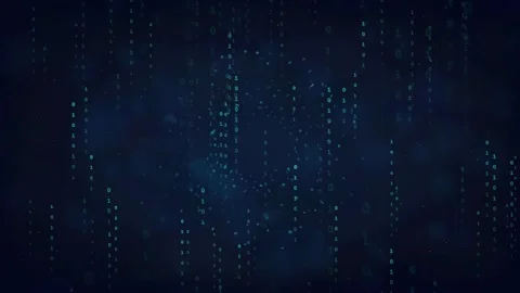 Abstract digital data stream with falling blue binary code on a dark background Stock Footage 336776417