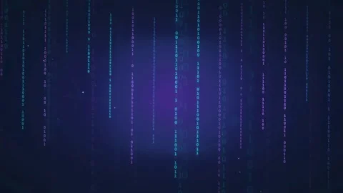 Abstract Digital Data Stream with Falling Binary Code on Dark Purple Futuristic Stock Footage 336777883