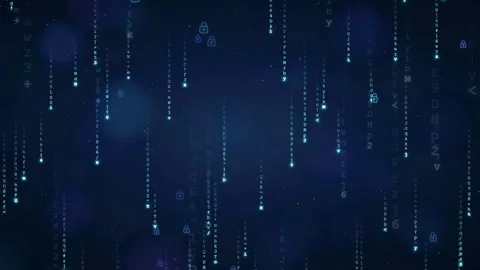 Abstract digital data stream with falling binary code and glowing particles on Stock Footage 336778369
