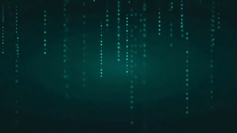 Abstract Digital Data Stream with Falling Cyan Binary Code Particles on Dark Stock Footage 336778480