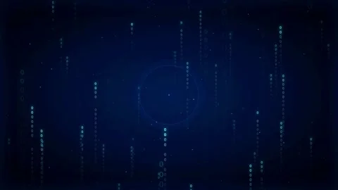 Abstract digital data stream with falling binary code on a dark blue Stock Footage 336778489