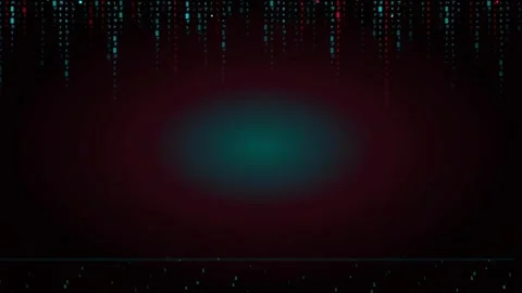 Abstract Digital Data Stream with Falling Binary Code and Glowing Cyan and Red Stock Footage 336778666