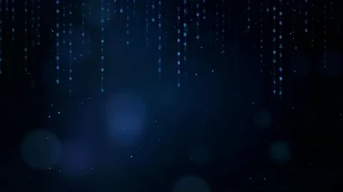 Abstract digital data stream with falling blue binary code and bokeh light Stock Footage 336778974