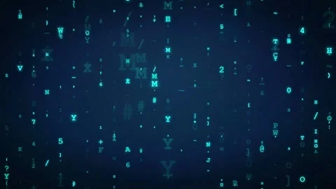 Abstract digital data stream with falling blue binary code and characters on Stock Footage 336780100