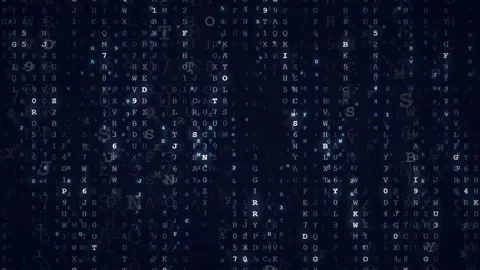 Abstract Digital Data Stream with Falling Blue Letters and Numbers on Dark Stock Footage 336780210